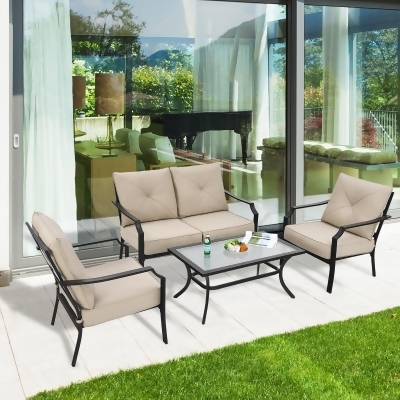 4 PCS Patio Furniture Set Cushion Sofa Loveseat Sectional Garden Deck Poolside 