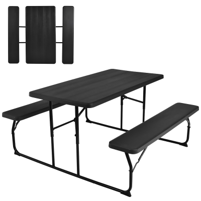 Costway Folding Picnic Table & Bench Set for Camping BBQ w/ Steel Frame White/Balck 
