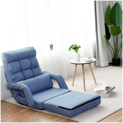 Costway Folding Floor Armchair w/6-position Adjustable Back & Lumbar Pillow Blue 