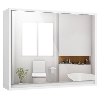 Costway Wall Mounted Bathroom Storage Cabinet Medicine Cabinet Organizer Shelf W/Double Mirror Door White 