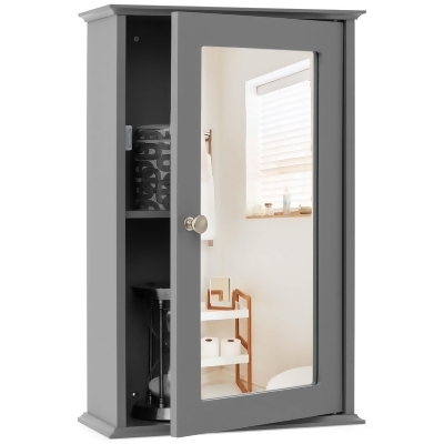 Costway Bathroom Wall Cabinet Single Mirror Door Cupboard Storage Medicine Cabinet Wood Shelf Grey\Brown 