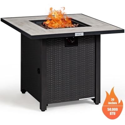 Costway 30'' Square Propane Gas Fire Pit Table Ceramic Tabletop 50,000 BTU with Cover 