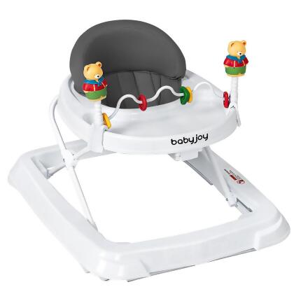 Baby Walker Adjustable Height Removable Toy Wheels Folding Portable Grey 
