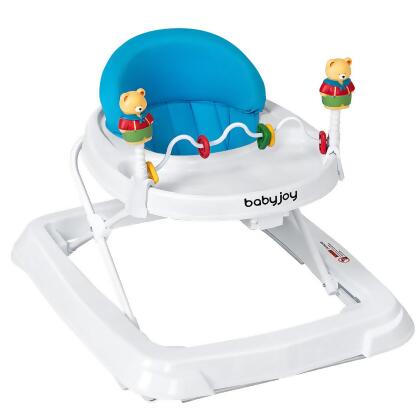 Baby Walker Adjustable Height Removable Toy Wheels Folding Portable Blue 