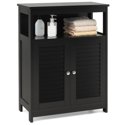 Costway Bathroom Storage Cabinet Wood Floor Cabinet w/Double Shutter Door Coffee\Black\White 