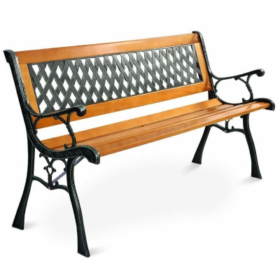 49 1/2'' Patio Park Garden Bench Porch Path Chair Outdoor Deck Cast Iron Hardwood 