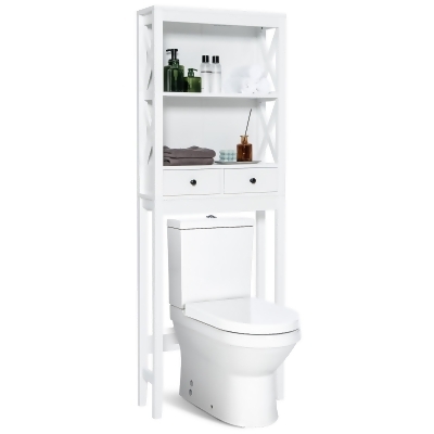 Costway Over the Toilet Storage Rack Bathroom Space Saver w/ 2 Open Shelves & Drawers 