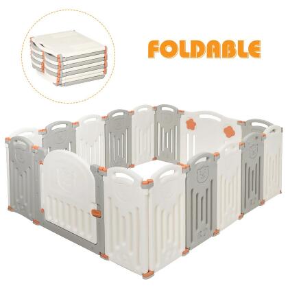Costway Foldable unisex Baby Playpen 16 Panel Activity Center Safety Play Yard Beige 