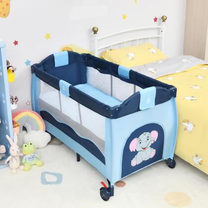 Costway Blue Baby Crib Playpen Playard Pack Travel Infant Bassinet Bed Foldable 