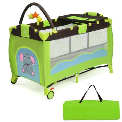 Costway New Green Baby Crib Playpen Playard Pack Travel Infant Bed Foldable 