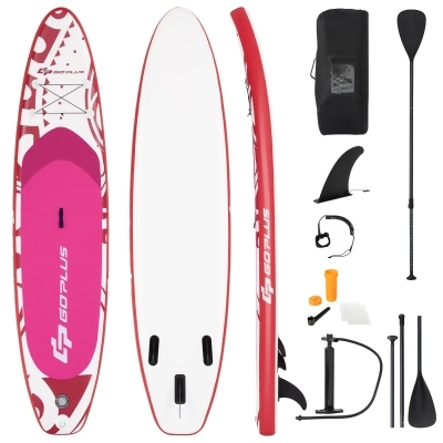 Goplus 10.5’ Inflatable Stand Up Paddle Board SUP W/Carrying Bag Aluminum Paddle Pink 