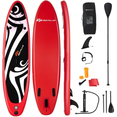 Goplus 11' Inflatable Stand Up Paddle Board Surfboard W/Bag Aluminum Paddle Pump Red 