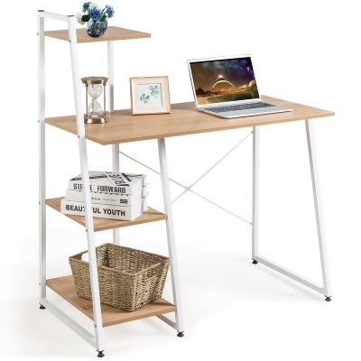 Costway Computer Desk with Shelves Workstation with Bookshelf Natural 