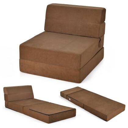 Costway Tri-Fold Fold Down Chair Flip Out Lounger Convertible Sleeper Bed Couch Dorm Brown 