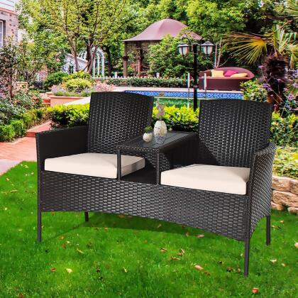 Costway Patented Patio Rattan Conversation Set Loveseat Sofa Cushioned Coffee Table Mix Brown 