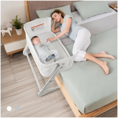 Babyjoy Baby Side Bedside Sleeper Washable Mattress Height Adjustable GreyWhite 