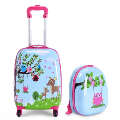 Costway 2Pcs 12'' 16'' Kids Luggage Set Suitcase Backpack School Travel Trolley ABS 
