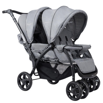 Foldable Double Baby Stroller Lightweight Front & Back Seats Pushchair Gray 