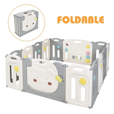 Costway 14-Panel Foldable Baby Playpen Kids Safety Yard Activity Center w/ Storage Bag Gray 