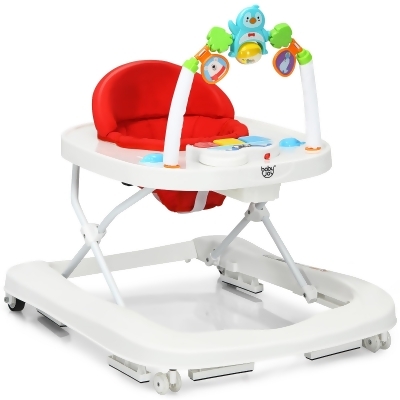 Babyjoy 2-in-1 Foldable Baby Walker with Adjustable Heights & Detachable Toy Tray Blue/Grey/Red 