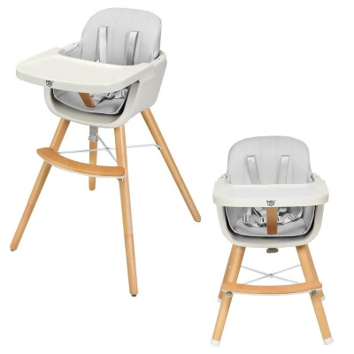 Babyjoy 3 in 1 Convertible Wooden High Chair Toddler Feeding Chair with Cushion Gray/Beige/Yellow/Pink 