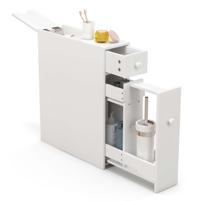 Costway Bathroom Floor Cabinet Toilet Narrow Storage Organizer with Flip Top White 