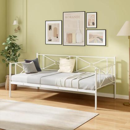 Costway Metal Daybed Frame Twin Size Mattress Foundation with Metal Slat Support Headboard 
