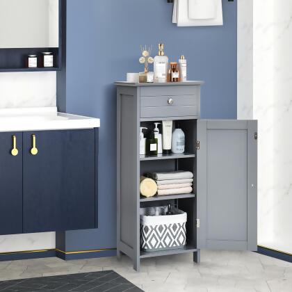 Costway Bathroom Floor Cabinet Storage Organizer Free-Standing with Drawer Gray/Black/Brown/White 