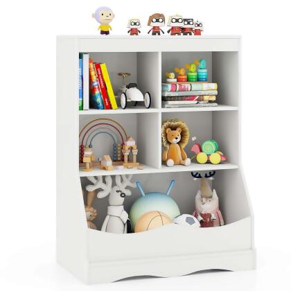 Costway 3-Tier Children's Multi-Functional Bookcase Toy Storage Bin Floor Cabinet Gray/White/Natural 