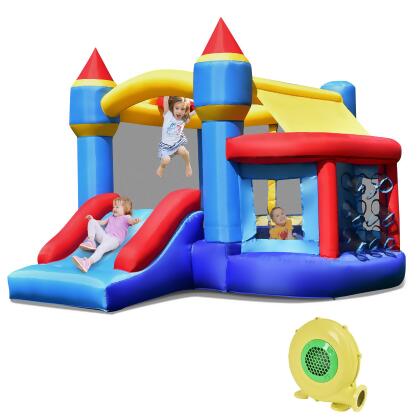 Costway Inflatable Bounce House Castle Slide Bouncer Shooting Net with 480W Blower 