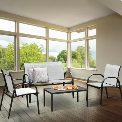 Costway 4 PCS Patio Furniture Set Sofa Coffee Table Steel Frame Garden Deck Gray alternate image