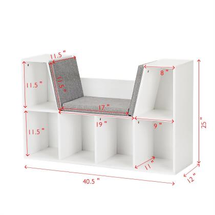 Costway 6 Cubby Kid Storage Cabinet Bookcase Multi-Purpose Shelf Cushioned Reading Nook alternate image