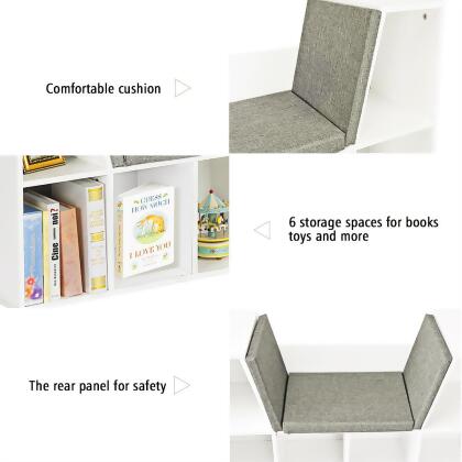 Costway 6 Cubby Kid Storage Cabinet Bookcase Multi-Purpose Shelf Cushioned Reading Nook alternate image