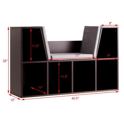 Costway 6 Cubby Kid Storage Cabinet Cushioned Bookcase Multi-Purpose Reading Shelf Brown alternate image