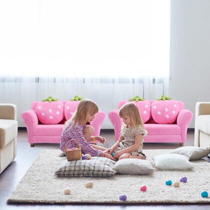 Costway Kids Sofa Strawberry Armrest Chair Lounge Couch w/2 Pillow Children Toddler Pink alternate image