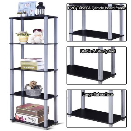 Costway 5-Tier Multi-Functional Storage Shelves Rack Display Bookcase Home Furni Black alternate image
