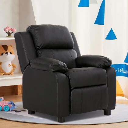 Deluxe Padded Kids Sofa Armchair Recliner Headrest Children w/ Storage Arm Black alternate image
