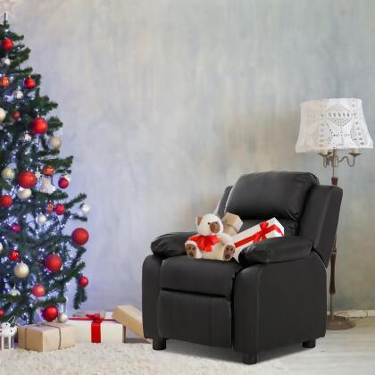 Deluxe Padded Kids Sofa Armchair Recliner Headrest Children w/ Storage Arm Black alternate image