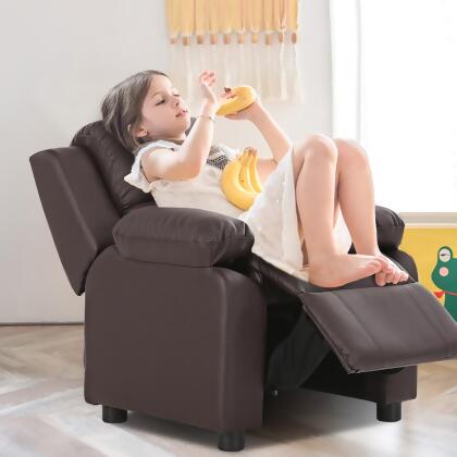 Deluxe Padded Kids Sofa Armchair Recliner Headrest Children w/ Storage Arm Brown alternate image