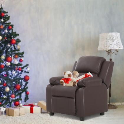 Deluxe Padded Kids Sofa Armchair Recliner Headrest Children w/ Storage Arm Brown alternate image