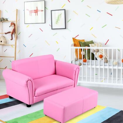 Costway Pink Kids Sofa Armrest Chair Couch Lounge Children Birthday Gift w/ Ottoman alternate image