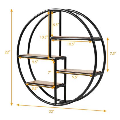 Costway Hanging Storage Shelf Round Circular Wall-Mounted 4-Tier Rack Room Decoration alternate image