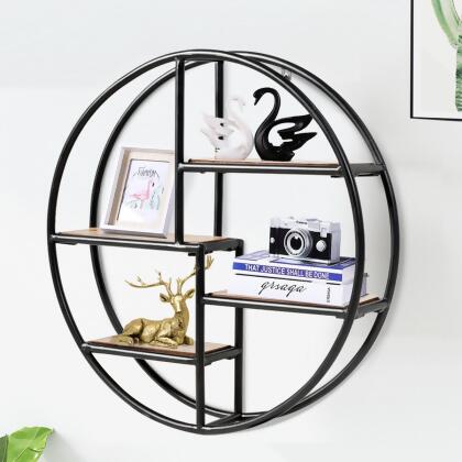 Costway Hanging Storage Shelf Round Circular Wall-Mounted 4-Tier Rack Room Decoration alternate image
