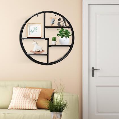 Costway Hanging Storage Shelf Round Circular Wall-Mounted 4-Tier Rack Room Decoration alternate image