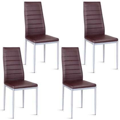 Costway Set of 4 PU Leather Dining Side Chairs Elegant Design Home Furniture Brown alternate image