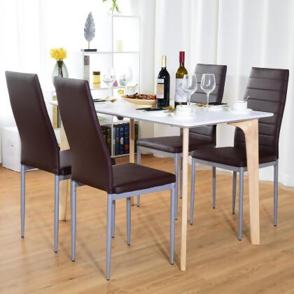 Costway Set of 4 PU Leather Dining Side Chairs Elegant Design Home Furniture Brown alternate image