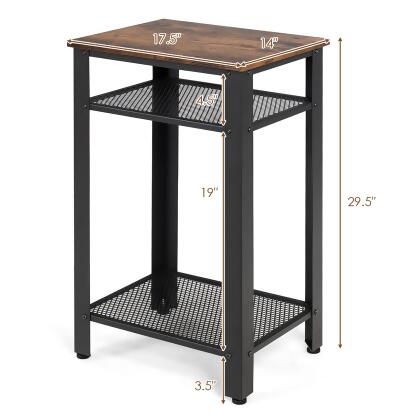 Costway 3-Tier Industrial Tall Nightstand Side End Telephone Table w/ Mesh Shelves alternate image