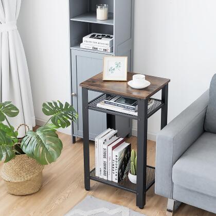 Costway 3-Tier Industrial Tall Nightstand Side End Telephone Table w/ Mesh Shelves alternate image