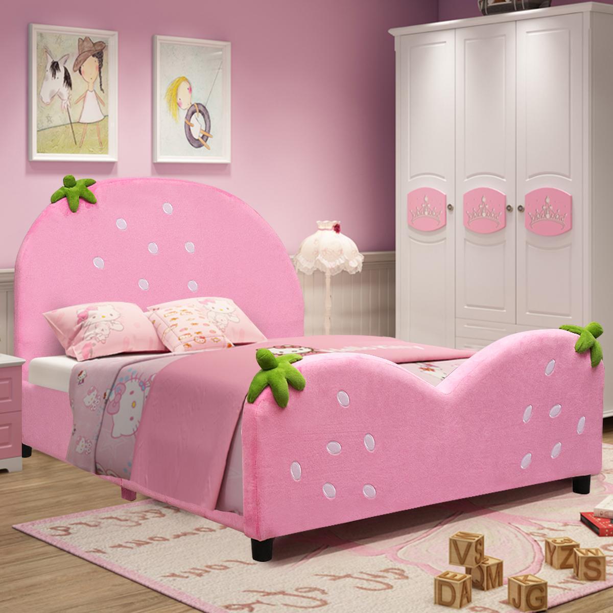 Costway Kids Children Upholstered Platform Toddler Bed Bedroom Furniture Berry Pattern alternate image