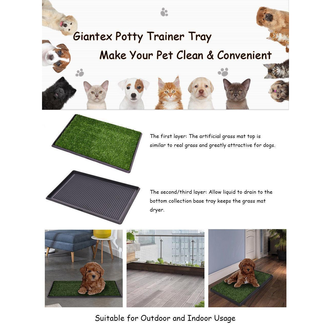 Costway 30''x20'' Puppy Pet Potty Training Pee Indoor Toilet Dog Grass Pad Mat Turf Patch alternate image